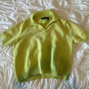 Lime Green Short Sleeve Collared Sweater